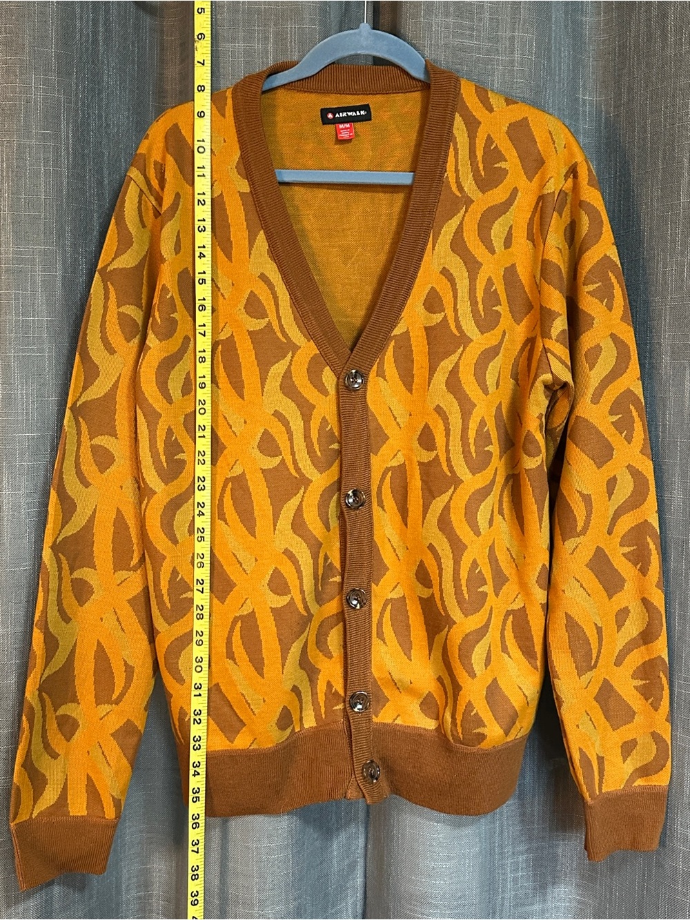 Airwalk Men's Mustard and Brown Abstract Pattern Button-Front Cardigan